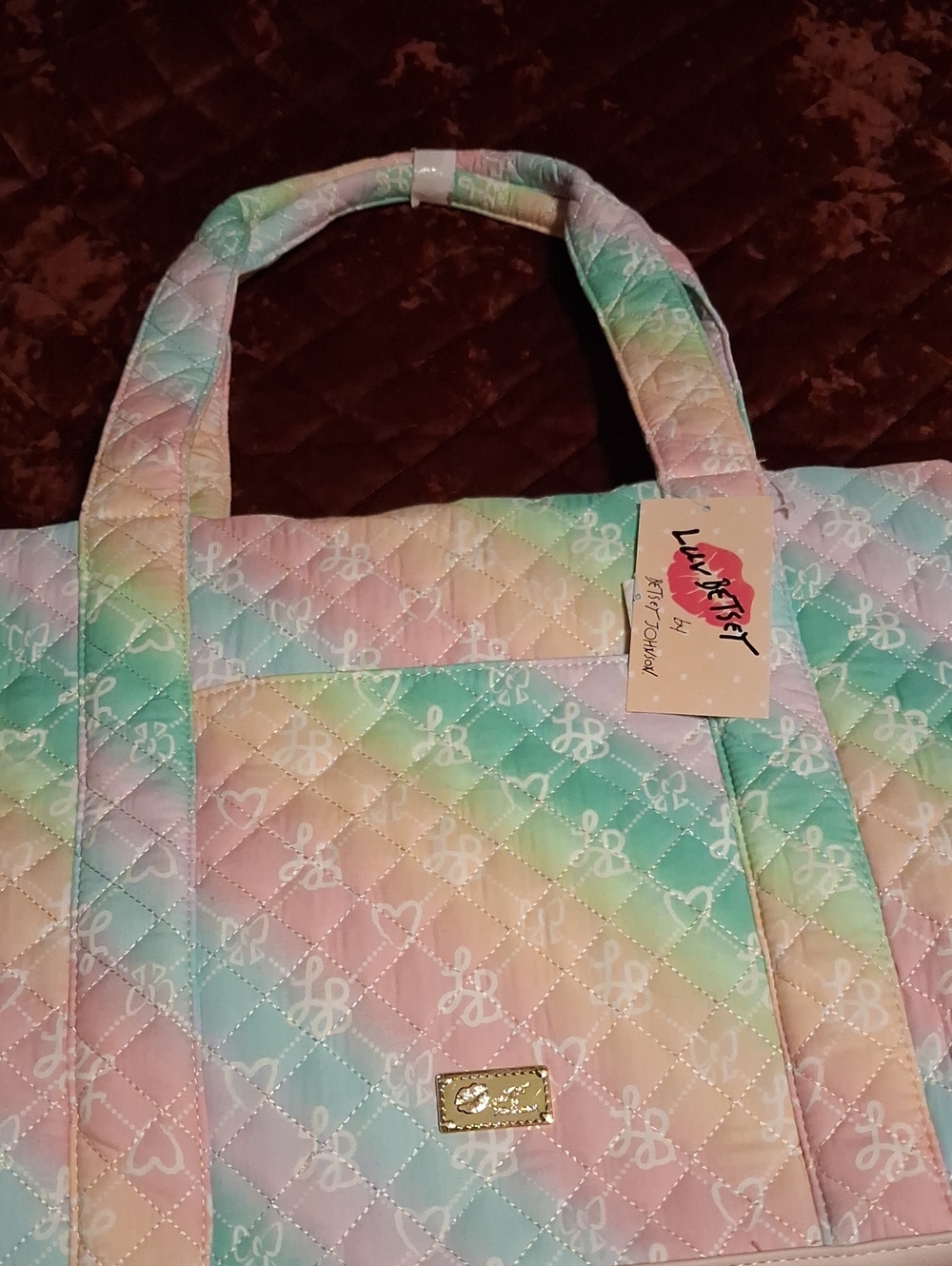 Betsey Johnson Pastel Rainbow Quilted Tote